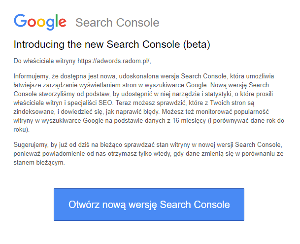 Nowa Google Search Console